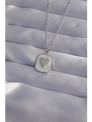 Uravas Store Çelik Zincir Mermer Desenli Gümüş Renk Zirkon Taşlı Model Kolye