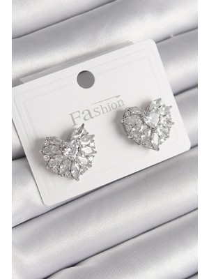 Uravas Store Pirinç Gümüş Renk Zirkon Taşlı Model Kadın Küpe