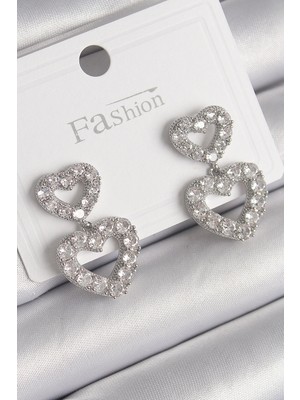 Uravas Store Pirinç Gümüş Renk Zirkon Taşlı Sallantı Model Kadın Küpe