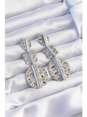 Uravas Store Pirinç Gümüş Renk Geometrik Ezme Plaka Küpe