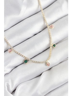 Uravas Store Pirinç Zirkon Taşlı Su Yolu Damla Model Gold Renk Kadın Kolye