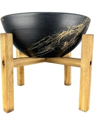 Esranın Dünyası Siyah Gold Mermer Efektli 4 Ayaklı Toprak Saksı - 20 cm Çap