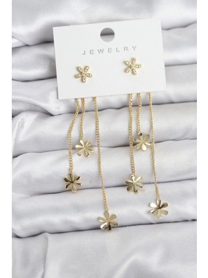 Uravas Store Papatya Model Gold Renk Pirinç Sallantılı Kadın Küpe