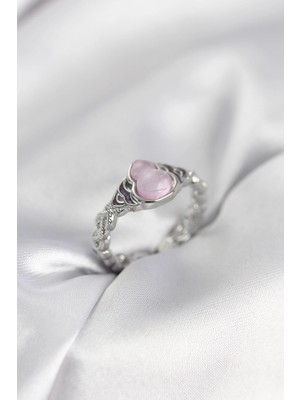 Uravas Store Gümüş Renk Pembe Damla Model Kadın Yüzük