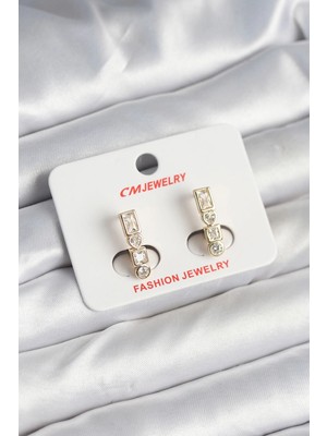 Uravas Store Pirinç Gold Renk Zirkon Taşlı Kadın Küpe