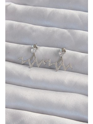 Uravas Store Pirinç Gümüş Renk Zirkon Taşlı Zikzak Küpe