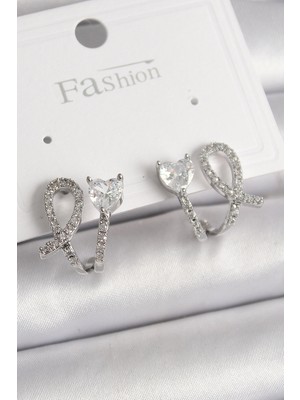 Uravas Store Pirinç Gümüş Renk Düğüm Model Zirkon Taşlı Detay Kadın Küpe