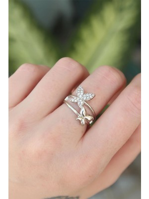 Uravas Store Pirinç Gümüş Renk Ayarlanabilir Zirkon Taşlı Yüzük