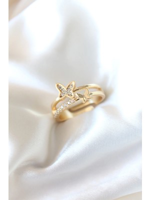 Uravas Store Zirkon Taşlı Altın Kaplama Kadın Yüzük