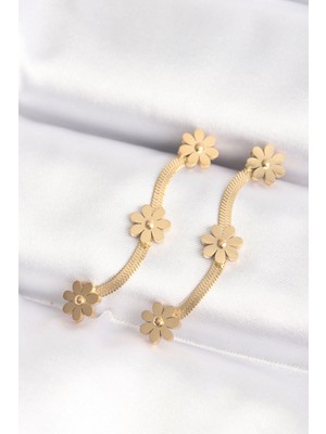 Uravas Store Çelik Gold Renk Italyan Zincir Papatya Küpe