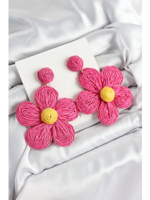 Uravas Store Pirinç Pembe Papatya Model Gold Renk Kadın Hasır Küpe