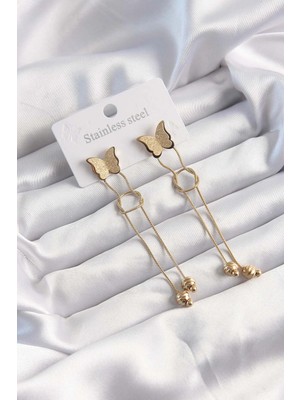 Uravas Store Çelik Altın Renk Sallantılı Düğüm Model Küpe