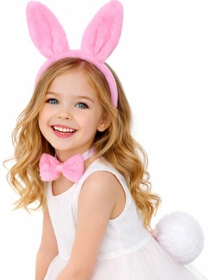 Uravas Store Pembe Full Tavşan Kulak Papyon Kuyruk 3&amp;#39;lü Parti Seti