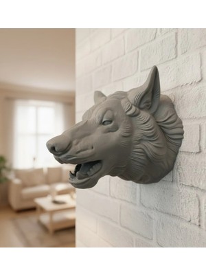 Terrien Asılabilir Gri Kurt Heykeli Ev Ofis Duvar Süslemesi Dekoratif