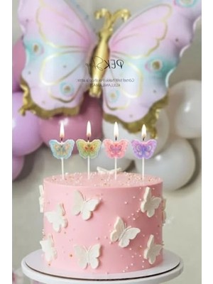 Esranın Dünyası Renkli Kelebek Temalı Doğum Günü Pasta Mumları Seti