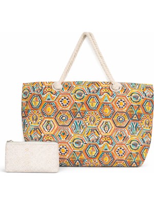 Kadın Otantik- Renkli - Fermuarlı- 50*35 Cm- Plaj Çantası