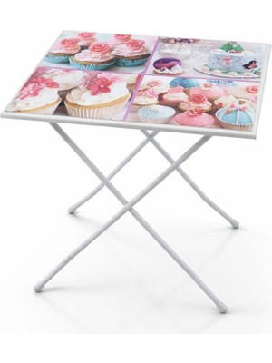 Es Dekor 50X40CM Yükseklik 58CM Ahşap Metal Ayaklı Katlanır Sehpa Desenli 1 Adet