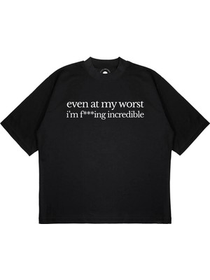 Pure Effect Unisex Oversize Even At My Worst Baskılı Boxy Fit Kalın Kumaşlı T-Shirt