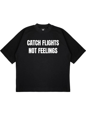 Pure Effect Unisex Oversize Catch Flıght Baskılı Boxy Fit Kalın Kumaşlı T-Shirt