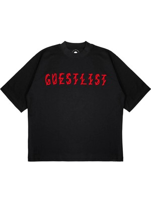 Pure Effect Unisex Oversize Guestlist Yazılı Baskılı Boxy Fit Kalın Kumaşlı T-Shirt