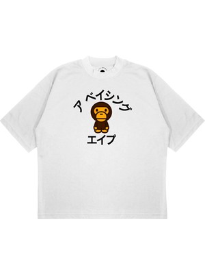 Pure Effect Unisex Oversize Baby Milo Japonca Baskılı Boxy Fit Kalın Kumaşlı T-Shirt
