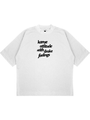 Pure Effect Unisex Oversize Kanye Attitude With Drake Baskılı T-Shirt