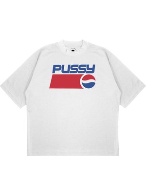 Pure Effect Unisex Oversize Pepsı Pssy Baskılı Boxy Fit Kalın Kumaşlı T-Shirt
