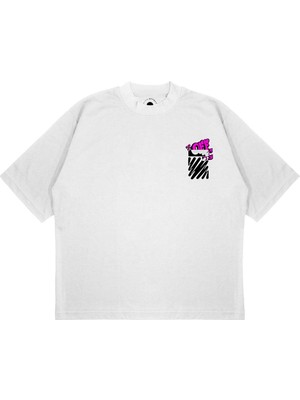 Pure Effect Unisex Oversize Off Whıte Pınk Baskılı Boxy Fit Kalın Kumaşlı T-Shirt