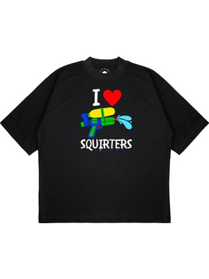 Pure Effect Unisex Oversize I Love Squırters Baskılı Boxy Fit Kalın Kumaşlı T-Shirt