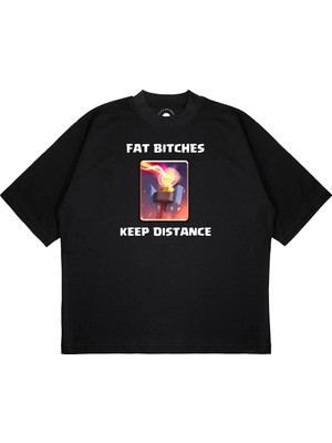 Pure Effect Unisex Oversize Fat Bıtc-Hes Keep Dıstance Baskılı Boxy Fit Kalın Kumaşlı T-Shirt