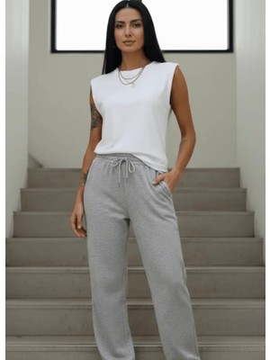 Punix Özel Seri Baskısız Düz Renk %100 Pamuk Kolsuz Lastik Paça Yazlık Şık Kadın Eşofman Takımı