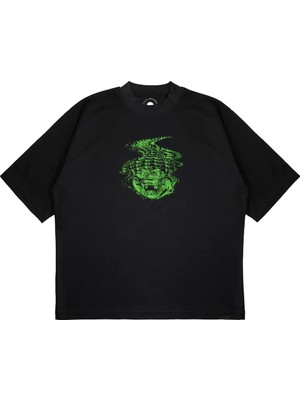 Pure Effect Unisex Oversize Tımsah Laco Baskılı Boxy Fit Kalın Kumaşlı (240GSM) T-Shirt