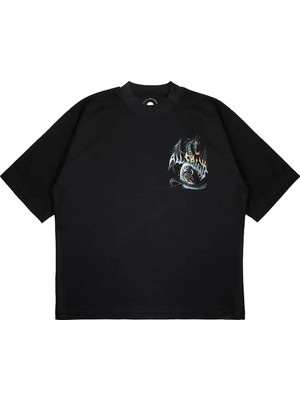 Pure Effect Unisex Oversize All Saınt Dragon Baskılı Boxy Fit Kalın Kumaşlı (240GSM) T-Shirt