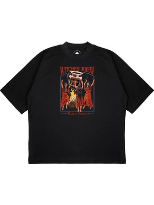 Pure Effect Unisex Oversize Wıtch Brew Baskılı Boxy Fit Kalın Kumaşlı (240GSM) T-Shirt