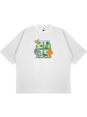 Pure Effect Unisex Oversize 2009 Mınecraft Baskılı Boxy Fit Kalın Kumaşlı (240GSM) T-Shirt