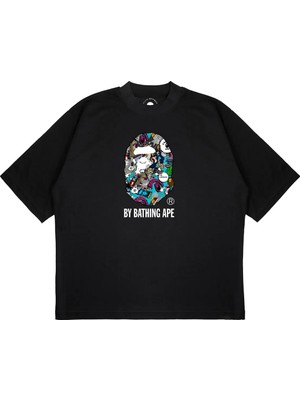 Pure Effect Unisex Oversize A Bathing Karışık Baskılı Boxy Fit Kalın Kumaşlı T-Shirt