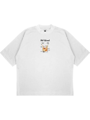 Pure Effect Unisex Oversize Old Fashioned Kokteyl Baskılı Boxy Fit Kalın Kumaşlı T-Shirt