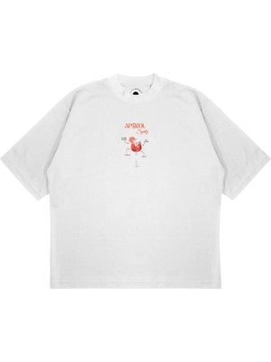 Pure Effect Unisex Oversize Aperol Spritz Kokteyl Baskılı Boxy Fit Kalın Kumaşlı T-Shirt