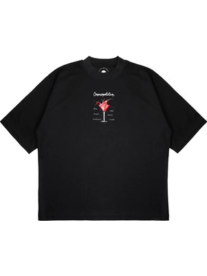 Pure Effect Unisex Oversize Cosmopolitan Kokteyl Baskılı Boxy Fit Kalın Kumaşlı T-Shirt