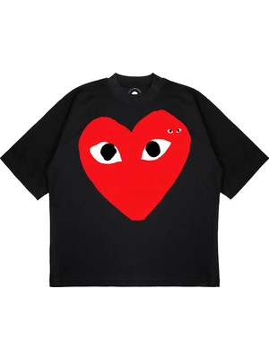 Pure Effect Unisex Oversize Double Comme Baskılı Boxy Fit Kalın Kumaşlı (240GSM) T-Shirt