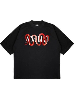 Pure Effect Unisex Oversize Buzgulu Yılan On Logo Baskılı Boxy Fit Kalın Kumaşlı (240GSM) T-Shirt