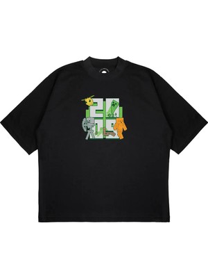 Pure Effect Unisex Oversize 2009 Mınecraft Baskılı Boxy Fit Kalın Kumaşlı (240GSM) T-Shirt