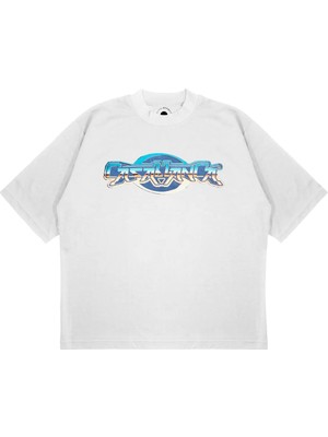 Pure Effect Unisex Oversize Casablanca Cyber Baskılı Boxy Fit Kalın Kumaşlı T-Shirt