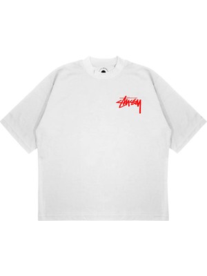 Pure Effect Unisex Oversize Stussy Stay Strong Baskılı Boxy Fit Kalın Kumaşlı (240GSM) T-Shirt