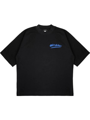 Pure Effect Unisex Oversize Off-Whıte Blue x Baskılı Boxy Fit Kalın Kumaşlı (240GSM) T-Shirt