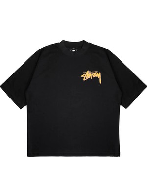 Pure Effect Unisex Oversize Stussy Metal Zar Baskılı Boxy Fit Kalın Kumaşlı (240GSM) T-Shirt