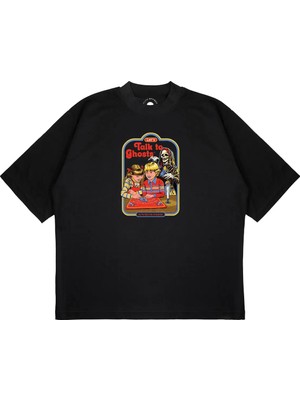 Pure Effect Unisex Oversize Lets Talk To Ghost Baskılı Boxy Fit Kalın Kumaşlı (240GSM) T-Shirt