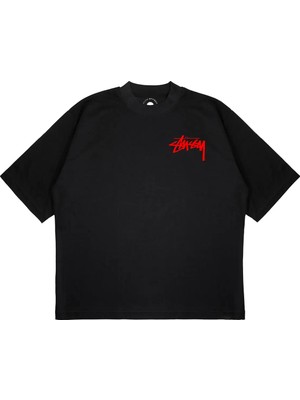 Pure Effect Unisex Oversize Stussy Stay Strong Baskılı Boxy Fit Kalın Kumaşlı (240GSM) T-Shirt