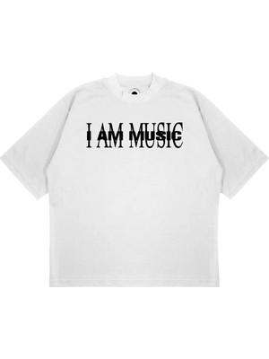 Pure Effect Unisex Oversize I Am Musıc Baskılı Boxy Fit Kalın Kumaşlı T-Shirt
