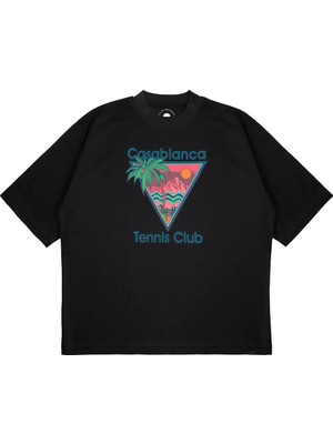 Pure Effect Unisex Oversize Casablanca Üçgen Günbatımı Baskılı Boxy Fit Kalın Kumaşlı (240GSM) T-Shirt